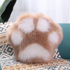 DIU 長毛絨抱枕套北歐可愛貓爪抱枕熊貓掌靠墊沙發牀頭靠背飄窗靠枕套, 卡其白爪