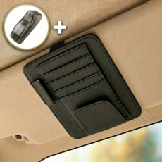 차량용 선바이저 선글라스 안경 카드 마스크 거치 포켓+보조클립 세트, 1개, 블랙