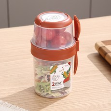 兩用便攜沙拉杯 附叉匙 560ml+310ml/700ml+310ml 麥片早餐燕麥罐, 1個, 870ml雲霞紅,800-1000ml