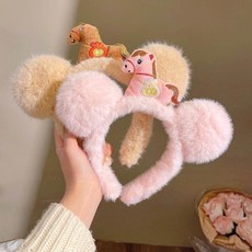 卡通毛絨髮箍 2025新款 碎髮整理洗臉髮卡 絕美髮飾, 1個, 粉色+卡其