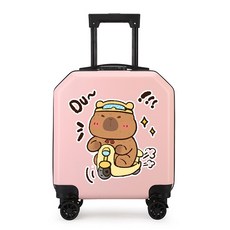 卡皮巴拉卡通旅行箱密碼箱萬向輪兒童男女寶寶小學生卡通可愛時尚, 1個, 11粉色:18寸【斜角系列】水豚