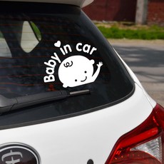 可愛寶寶車內貼紙 防水反光汽車裝飾貼 親子安全提醒車身貼, 白, 1個