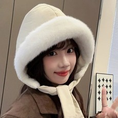 salimm 여성 따뜻한 방한 패딩 바라클라바 귀덮는 털모자, 아이보리, 1개
