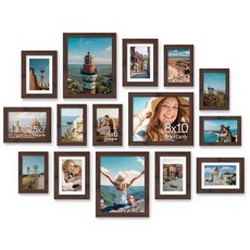 Vittanly 15팩 사진 프레임 콜라주 벽 장식 장착 또는 테이블 탑 디스플레이용 갤러리 프레임 세트 20.3x25.4cm(8x10인치) 3개 12.7x17.8cm(, 라이트 브라운