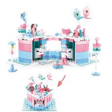 Hi-toys 精緻美食創意風味街甜心蛋糕屋 主題積木組 激發兒童想像力與創造力, 1個, 粉白藍