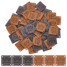 60개 DIY 청바지 가방 신발 모자 액세서리용 인조 가죽 라벨 태그 2종 세트 정사각형 25x25x1mm 구멍 크기: 2.5mm, 혼합색