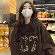 페이준 여성 순면 맨투맨 가을 캐주얼 루즈핏 레오파드 프린트 라운드 나른 맨투맨 티셔츠 YF101528