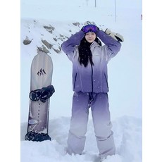 여성 보라색 스키복 세트 그라데이션 컬러 / 겨울 방수 방풍 보드복 보온 자켓 팬츠