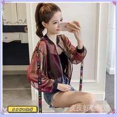 【1547人好評】2022夏季新款防曬衣女寬鬆彩帶薄款棒球短款小外套長袖夏天防曬衣