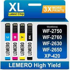 LEMERO 재생산 220XL Epson 220 잉크 카트리지(Workforce WF-2750 WF-2760 WF-2630 WF-2650 XP-420 XP-320 WF-2660