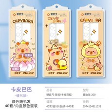 學生尺子套裝 可愛卡通多功能套尺 三角板 量角器 四件套裝 軟尺, 1個