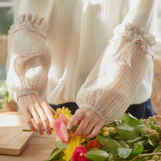 강플로 체크무늬 생활방수 공방 팔토시, 베이지