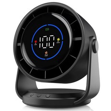 Rchunn 터보 공기 흐름이 있는 매우 조용한 19.1cm(7.5인치) 책상 선풍기 100단 속도 디지털 디스플레이 105° 기울기 조절 및 4000mAh 충전식 배터리, 다크 블랙