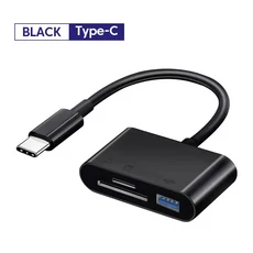 3in 1 Type C 카드 리더 어댑터 OTG TF SD USB-C 메모리 변환기 otg For Macbook 노트북 Samsung Huawei Xi, 01 Black