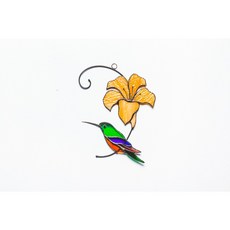 橙花蜂鳥 陽光捕手 藝術玻璃掛飾 - 彩繪玻璃窗戶裝飾 花藝園藝捕夢者 萬聖節門窗掛飾, 1個