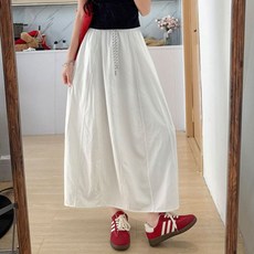 여성 여름 버블 롱스커트 밴딩 스트링 하이웨스트 벌룬 롱스커트 데일리 셔링 와이드 롱스커트 시원한 롱스커트 여름 루즈핏 긴치마