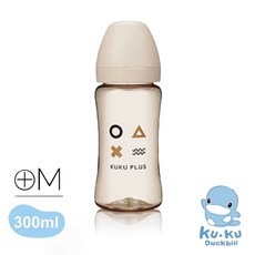 KUKU酷咕鴨 PLUS 耐高溫 防脹氣, 1個, 純真之瞳寬口PPSU奶瓶 300ml杏色