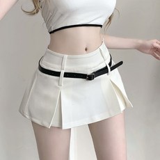 히또리 P0484 벨트 세트 주름 트임 캐주얼 속바지 치마 미니스커트