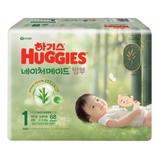 하기스 네이처메이드 밤부 밴드형 기저귀 신생아용, 1단계, 68매