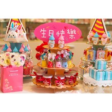 生日塔 小女生粉 小奶瓶-生日快樂款, 架子需組裝-內容物自行擺上, 1個