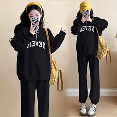 임산부 긴바지 투피스 세트 봄 가을 데일리 루즈핏 맨투맨 + 긴바지 캐주얼 트레이닝복 세트 JS