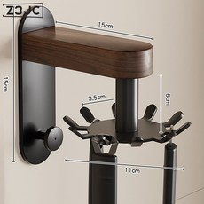 Z3JC 胡桃木廚房置物架調料架壁掛式免打孔多層刀架鍋具筷勺子收納架子, 1個, 胡桃木旋轉掛鉤-雅黑色-10鉤:如圖