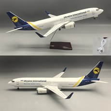 우크라이나 항공 B737-800 모형 비행기 항공기 다이캐스트 1:85, 화이트(고급형 소리인식 LED조명)