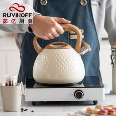 適用電磁爐及燃氣灶 日式復古風格, 1個, 不锈钢户外水壶鸣笛大容量家用加厚电磁0