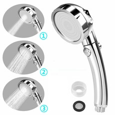 LYDIA 기능성 절수 온오프 3단 조절 수압상승 샤워기 헤드 실버, 1개
