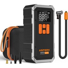 160PSI 타이어 인플레이터 휴대용 공기압축기 무선 차량용 공기펌프 10000mAh 배터리 포함 4개 이상 스마트 모드 디지털 압력 게이지 LED 라이트 및 휴대 케이스 차량, Black&silver