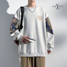 ANYOU 춘추 남녀공용 오버핏 커플 맨투맨 곰돌이 후드티 긴팔 라운드티