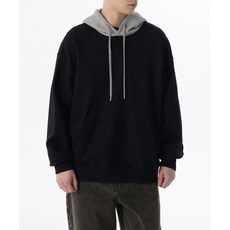[백화점상품] MUSINSA STANDARD 오버사이즈 투 톤 후디드 스웨트셔츠 [블랙] MMETK0Z10-BK