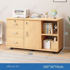 사무실 수납장 멀티 낮은 책장 캐비닛 수납형 오피스 이동식 사무실용 사물함 사무용, 1개, 3문 1문 2막이 자물쇠 바퀴 단풍색 100CM