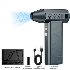 [고압 세차건] ST-8113 알루미늄 합금 폭력 터보팬 전기 공기 먼지털이 C 타입 충전 강풍 52 m/s 브러시 선풍기 180000RPM, [01] 4000Mah