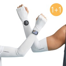 [1+1] 암스트롱기어입체설계 고탄력 프리미엄 기능성 자외선차단 손등커버 워치홀 시계홀 쿨토시 러닝 팔토시 스판덱스 원사, 화이트, 2개