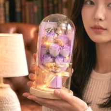 셀루미스 꽃무드등 LED 장미 무드등 유리돔 플라워 시들지않는 꽃 여자친구 선물 프리저브드, 퍼플