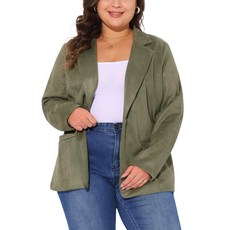 Agnes Orinda 플러스 사이즈 인조 스웨이드 재킷 여성용 라펠 칼라 버튼 프론트 긴소매 작업 캐주얼 블레이저 재킷 아미 그린. 1X