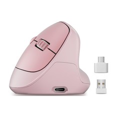 인체공학적 수직 무선 마우스 손목 통증 완화를 위한 57° 자연스러운 악수 충전식 2.4G USB 컴퓨터 조용, 03 분홍
