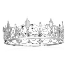 歐美巴洛克風水鑽國王皇冠，派對舞會角色扮演頭飾，銀色金色可選, 1個, 銀+白鑽