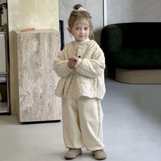 韓版女童菱格棉服 冬季兒童保暖排扣外套