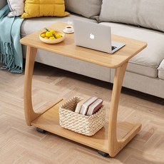Deokol 독창성 원목 이동식 사이드테이블 침실 협탁 바퀴 간이 트롤리 거실 쇼파 태이블 선반, 원목색, 1개