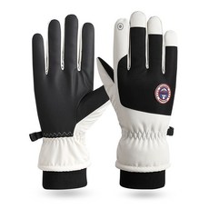 秋冬新款滑雪手套2025新款女士冬季騎行加絨加厚保暖觸屏男款防寒防風防水, 120男款白黑, 1個