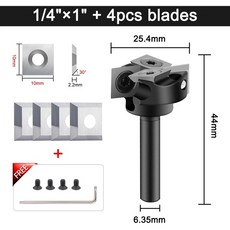 생크 CNC 스포일보드 표면 라우터 비트 2 + 플루트 목재 대패 간나 삽입 카바이드 슬래브 플랫 밀링 커터, 6.35X25.4mm-4 blades, 09 6.35X25.4mm-4 blades