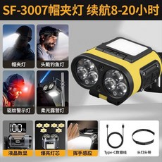 釣魚露營頭燈 帽夾式 感應強光 輕巧便攜 多種照明模式 解放雙手, 1個, 黃色(附頭戴+傳輸線)