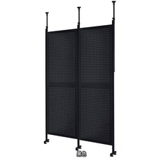 【巴塞隆納】鐵製洞洞板屏風置物架 頂天立地 可吸磁鐵 可當隔間屏風, 黑色,基本款(131公分), 詳見包裝