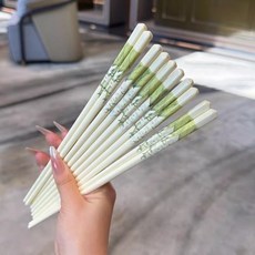 DFMEI 陶瓷筷子綠色耐高溫家用防滑餐具筷子高顏值喬遷快子10雙裝, 1個, 24.5cm, 5雙簡裝