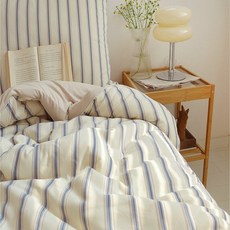 은남침구 부드럽고 가벼운 뉴란스 플란넬 차렵이불 사계절용 플란넬멀티 스트라이프 블루 베이지 484507, 슈퍼싱글이불