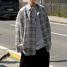 오프앤 여름 아이스 쿨링 링클프리 오버핏 긴팔 체크 셔츠 남방