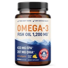 Mavnutrition Omega-3 魚油 1 200mg 天然檸檬風味軟膠囊, 1個, 30錠