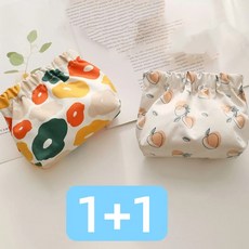 투니스 배색 똑딱 원터치 다용도 미니 파우치, 1개, 2개입, 아프리콧 + 오렌지